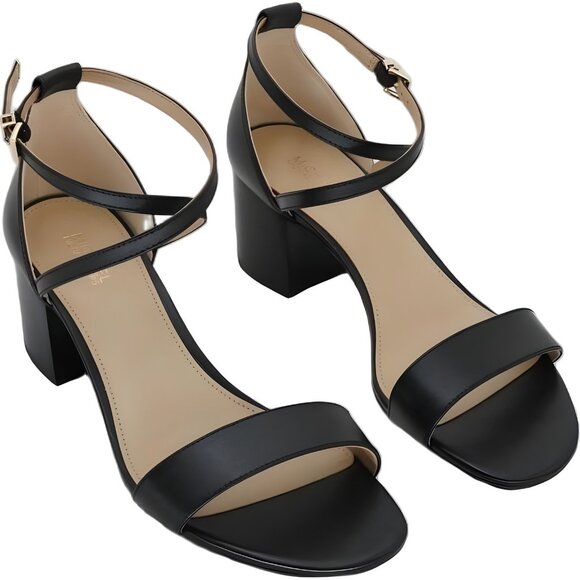 Michael Kors Serena Flex Leather Ankle-Strap Block Heel Sandals Black US 7M - Picture 4 of 6